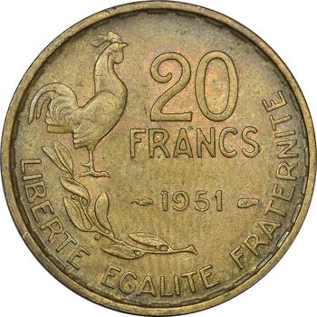 سکه 20 فرانک 1951 جمهوری چهارم - EF40 - فرانسه