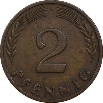 سکه 2 فینیگ 1950D جمهوری فدرال - EF40 - آلمان