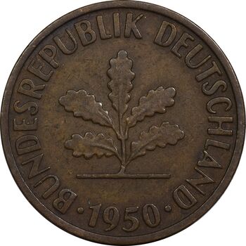 سکه 2 فینیگ 1950D جمهوری فدرال - EF40 - آلمان
