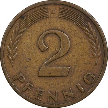 سکه 2 فینیگ 1958D جمهوری فدرال - EF40 - آلمان