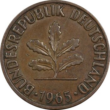 سکه 2 فینیگ 1965F جمهوری فدرال - EF45 - آلمان