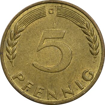 سکه 5 فینیگ 1970G جمهوری فدرال - AU50 - آلمان