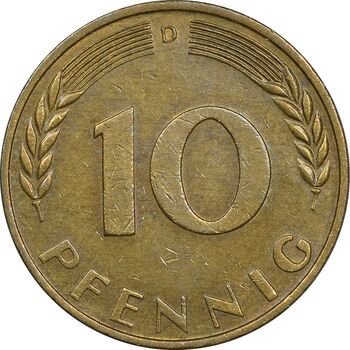 سکه 10 فینیگ 1950D جمهوری فدرال - EF45 - آلمان