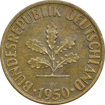 سکه 10 فینیگ 1950D جمهوری فدرال - EF45 - آلمان