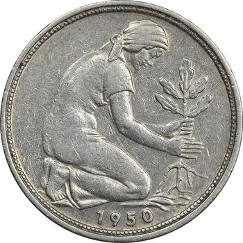 سکه 50 فینیگ 1950F جمهوری فدرال - EF45 - آلمان