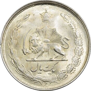 سکه 1 ریال 1323/2 نقره - سورشارژ تاریخ - نوع یک - MS63 - محمد رضا شاه