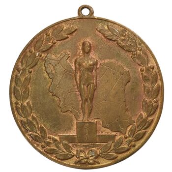 مدال آویز ورزشی برنز قهرمانی کشتی کشور (طلایی) بدون روبان - EF - محمد رضا شاه