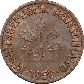 سکه 1 فینیگ 1950F جمهوری فدرال - AU50 - آلمان