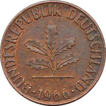 سکه 1 فینیگ 1966G جمهوری فدرال - EF45 - آلمان