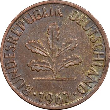 سکه 1 فینیگ 1967F جمهوری فدرال - EF45 - آلمان