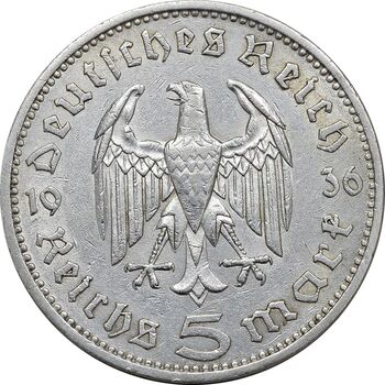 سکه 5 رایش مارک 1936A رایش سوم - AU55 - آلمان