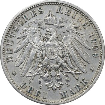 سکه 3 مارک 1909D اتو - AU50 - آلمان