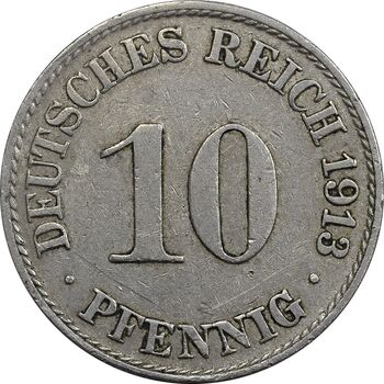 سکه 10 فینیگ 1913A ویلهلم دوم - AU50 - آلمان