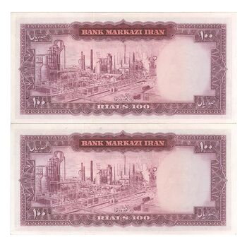 اسکناس 100 ریال (آموزگار - سمیعی) نوشته قرمز - جفت - UNC61 - محمد رضا شاه