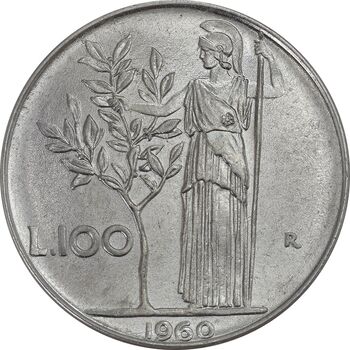 سکه 100 لیره 1960 جمهوری - AU50 - ایتالیا