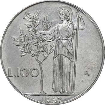 سکه 100 لیره 1969 جمهوری - AU50 - ایتالیا