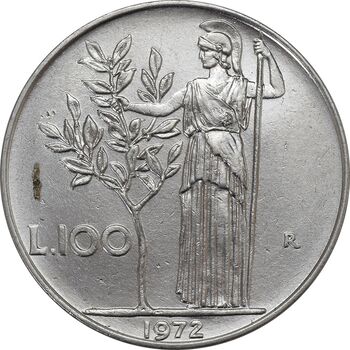 سکه 100 لیره 1972 جمهوری - AU50 - ایتالیا