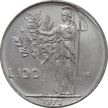 سکه 100 لیره 1975 جمهوری - AU58 - ایتالیا