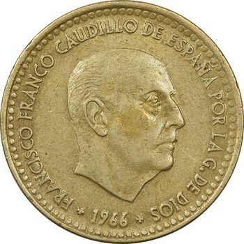 سکه 1 پزتا (68)1966 فرانکو کادیلو - AU50 - اسپانیا