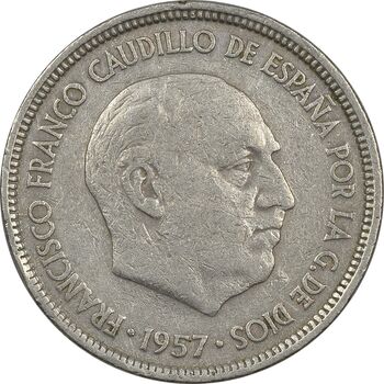 سکه 5 پزتا (65)1957 فرانکو کادیلو - EF45 - اسپانیا