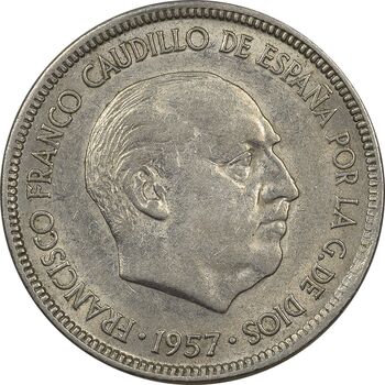 سکه 5 پزتا (67)1957 فرانکو کادیلو - AU55 - اسپانیا
