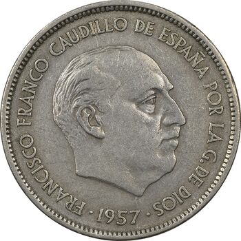 سکه 25 پزتا (67)1957 فرانکو کادیلو - EF45 - اسپانیا