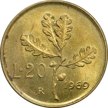 سکه 20 لیره 1969 جمهوری - MS61 - ایتالیا