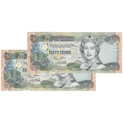 اسکناس 50 سنت 2001 الیزابت دوم - جفت - UNC64 - باهاما