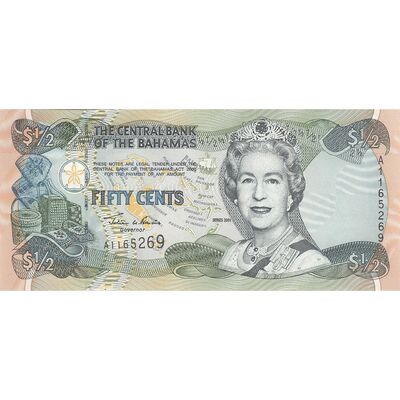 اسکناس 50 سنت 2001 الیزابت دوم - تک - UNC64 - باهاما