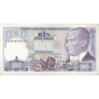اسکناس 1000 لیره بدون تاریخ (1988) سری F جمهوری - تک - EF45 - ترکیه
