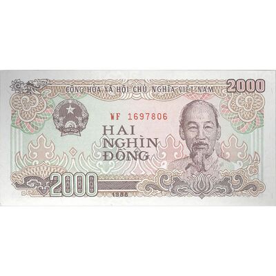 اسکناس 2000 دانگ 1988 (شماره سریال بزرگ) جمهوری سوسیالیستی - تک - UNC63 - ویتنام