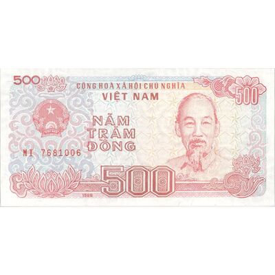 اسکناس 500 دانگ 1988 (شماره سریال بزرگ) جمهوری سوسیالیستی - تک - UNC61 - ویتنام