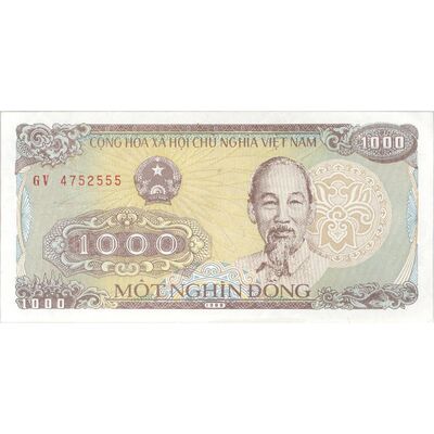 اسکناس 1000 دانگ 1988 (شماره سریال بزرگ) جمهوری سوسیالیستی - تک - UNC61 - ویتنام
