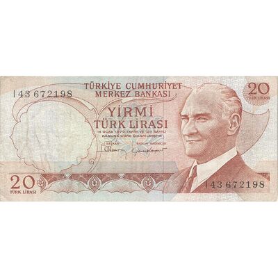 اسکناس 20 لیره بدون تاریخ (1983) جمهوری - تک - VF - ترکیه