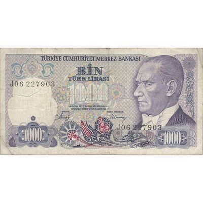 اسکناس 1000 لیره بدون تاریخ (1986) جمهوری - تک - VF - ترکیه