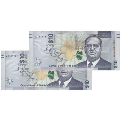 اسکناس 10 دلار 2022 الیزابت دوم - جفت - UNC65 - باهاما