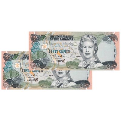 اسکناس 50 سنت 2001 الیزابت دوم - جفت - UNC65 - باهاما