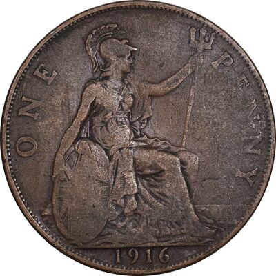 سکه 1 پنی 1916 جرج پنجم - VF30 - انگلستان