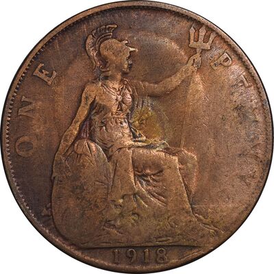 سکه 1 پنی 1918 جرج پنجم - VF25 - انگلستان