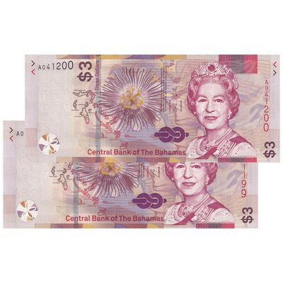 اسکناس 3 دلار 2019 الیزابت دوم - جفت - UNC62 - باهاما