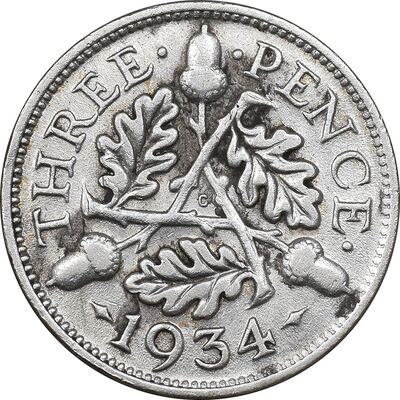 سکه 3 پنس 1934 جرج پنجم - EF45 - انگلستان