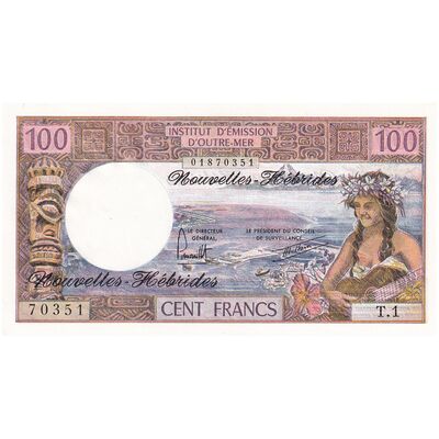 اسکناس 100 فرانک بدون تاریخ (1977) مالکیت مشترک انگلیسی-فرانسوی - Claude Panouillot & Marcel Theron - تک - UNC63 - وانوآتو (نیوهبریدز)