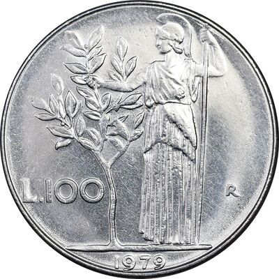 سکه 100 لیره 1979 جمهوری - MS62 - ایتالیا