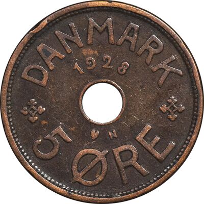 سکه 5 اوره 1928 کریستیان دهم - EF45 - دانمارک