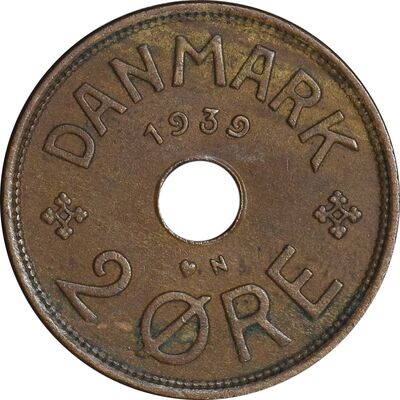 سکه 2 اوره 1939 کریستیان دهم - EF45 - دانمارک