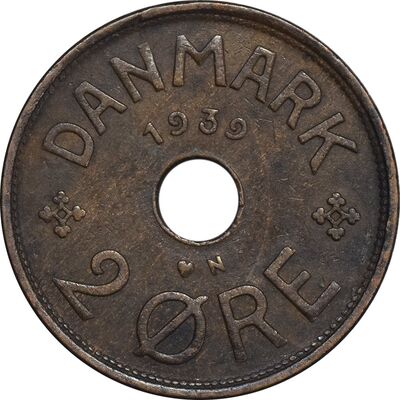 سکه 2 اوره 1939 کریستیان دهم - EF45 - دانمارک