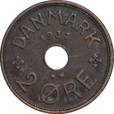 سکه 2 اوره 1931 کریستیان دهم - EF45 - دانمارک
