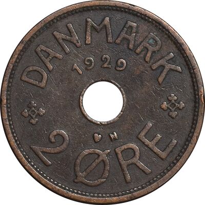 سکه 2 اوره 1929 کریستیان دهم - EF40 - دانمارک