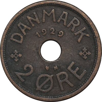 سکه 2 اوره 1929 کریستیان دهم - EF40 - دانمارک