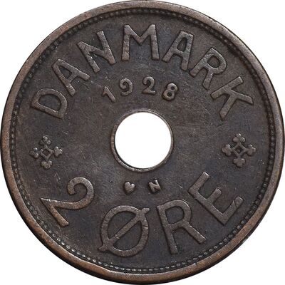 سکه 2 اوره 1928 کریستیان دهم - EF45 - دانمارک
